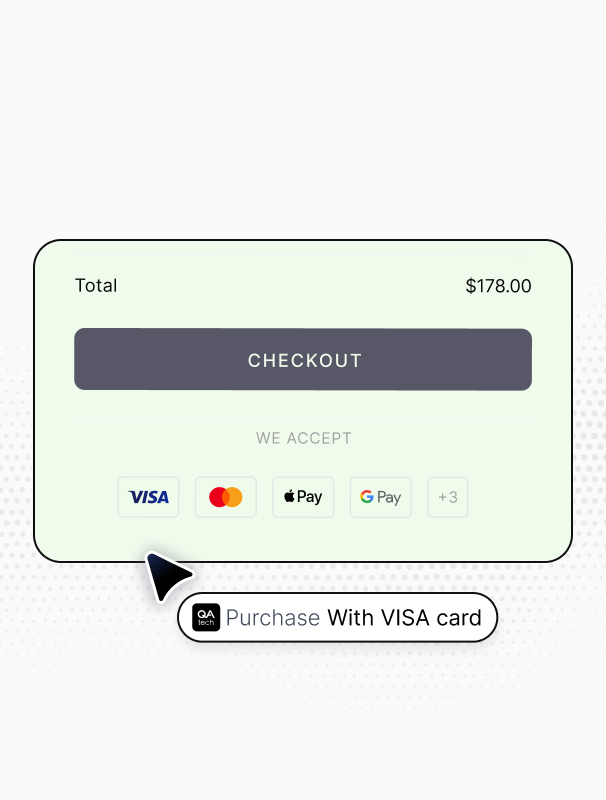 Checkout panel with multiple payment providers being tested by an AI agent
