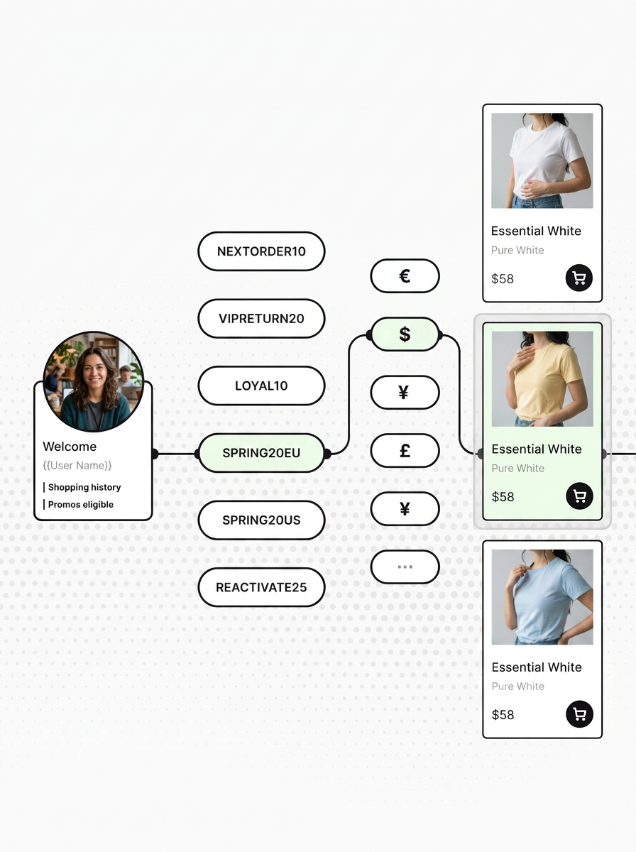 Personalised storefront branching across promo codes, currencies and product variants