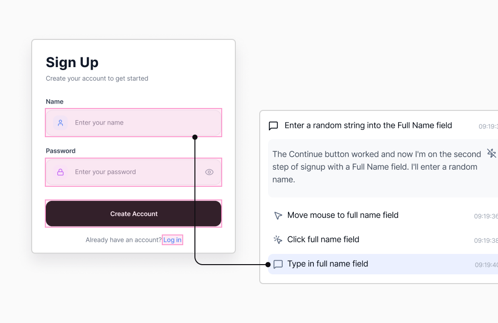 AI agent typing into a sign-up form without brittle selectors
