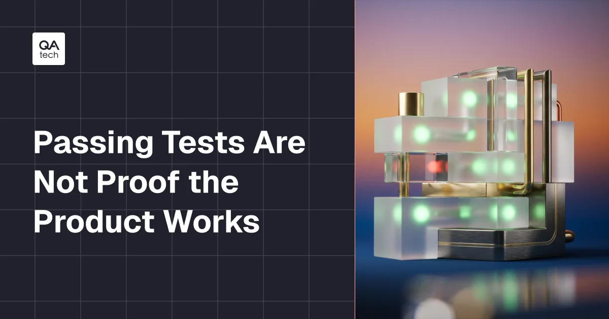 Glass and gold testing sculpture with green indicators and one red indicator beside the article title